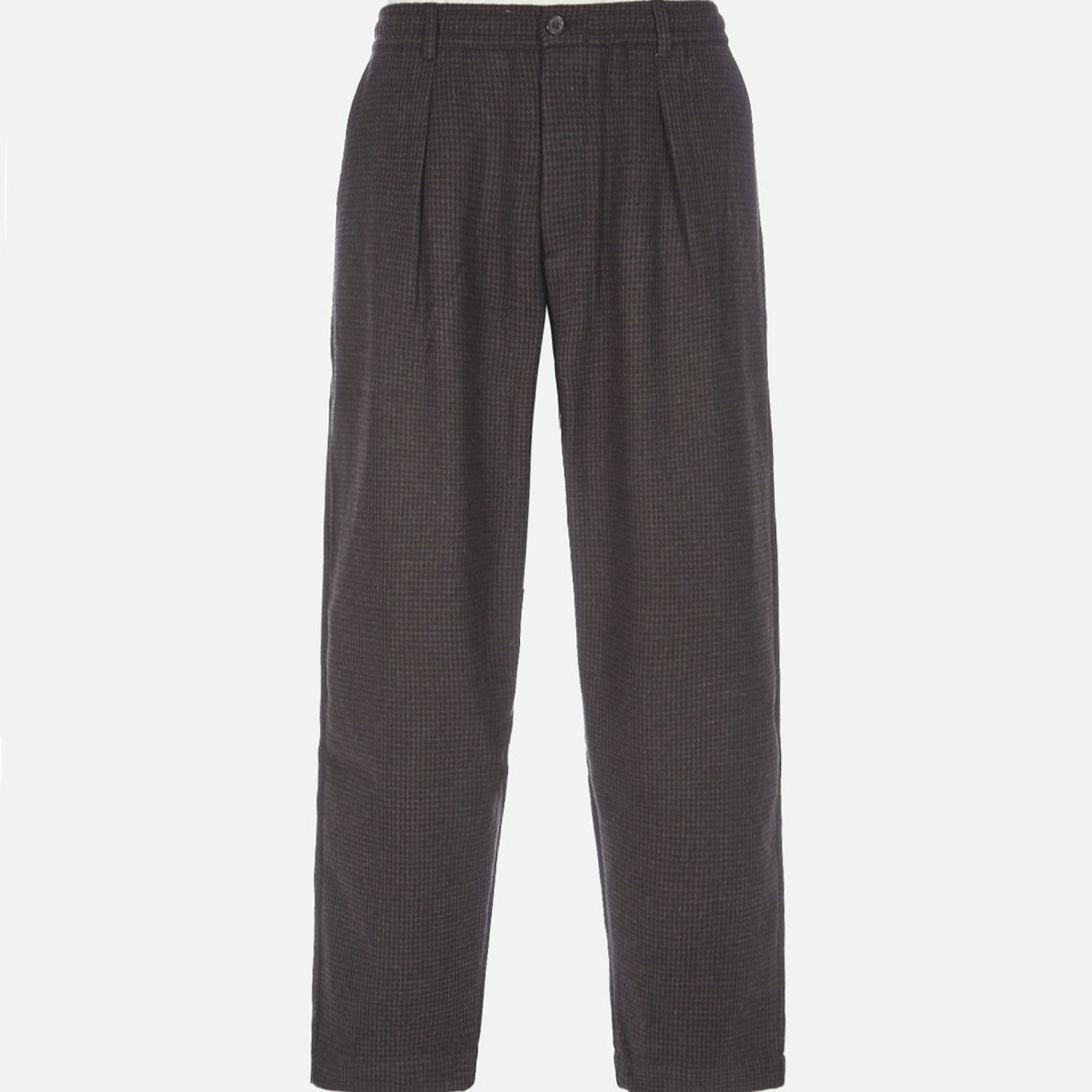 Pleated Track Pant in Brown Dogtooth Wool Mix