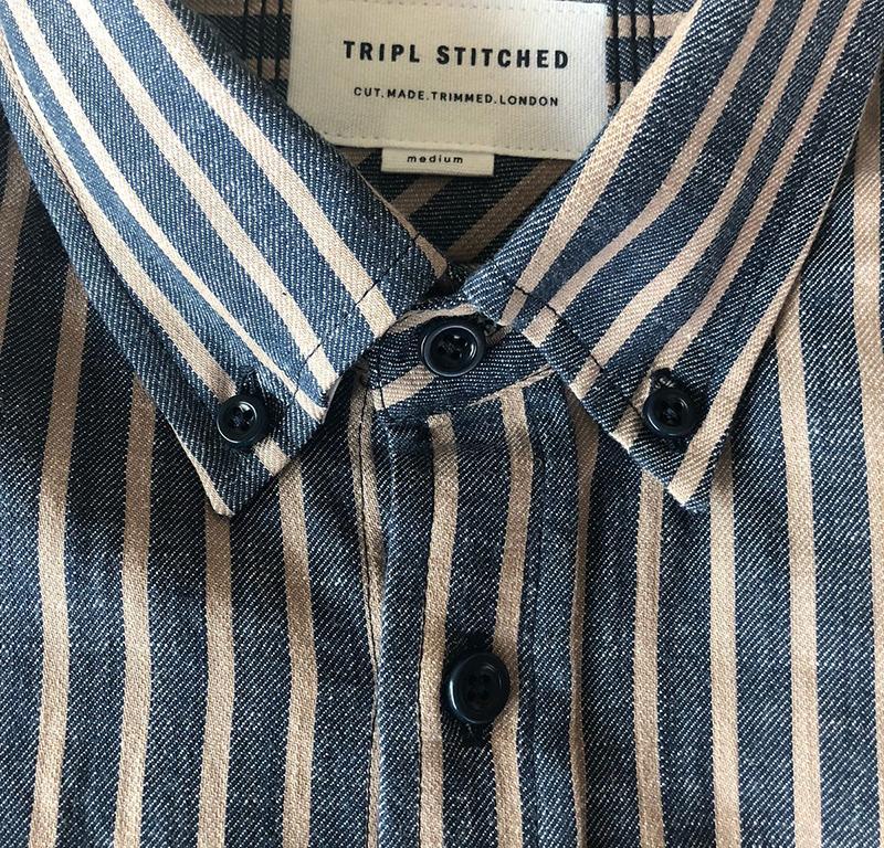Button Down Shirt - Blue Beige Stripe